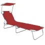 Folding sun lounger with red aluminum awning by vidaXL, Loungers - Ref: Foro24-47771, Price: 60,04 €, Discount: %