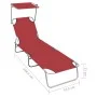 Folding sun lounger with red aluminum awning by vidaXL, Loungers - Ref: Foro24-47771, Price: 60,04 €, Discount: %