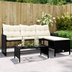 Sofá de jardín en forma de L con mesa y cojines ratán PE negro by , Outdoor sofas - Ref: Foro24-365571, Price: 216,97 €, Disc...