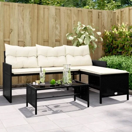 Sofá de jardín en forma de L con mesa y cojines ratán PE negro by , Outdoor sofas - Ref: Foro24-365571, Price: 216,97 €, Disc...