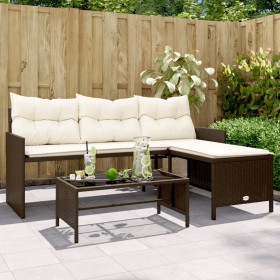 L-förmiges Gartensofa mit Tisch und braunen PE-Rattan-Kissen. von , Outdoor-Sofas - Ref: Foro24-365573, Preis: 212,79 €, Raba...