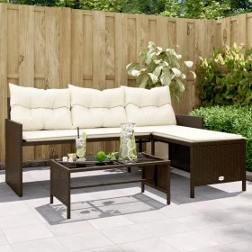 Sofá de jardín en forma de L con mesa y cojines ratán PE marrón de , Sofás de exterior - Ref: Foro24-365573, Precio: 225,88 €...