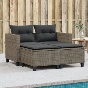 Sofá de jardín 2 plazas con toldo y taburetes ratán PE gris by , Outdoor sofas - Ref: Foro24-365793, Price: 274,34 €, Discoun...