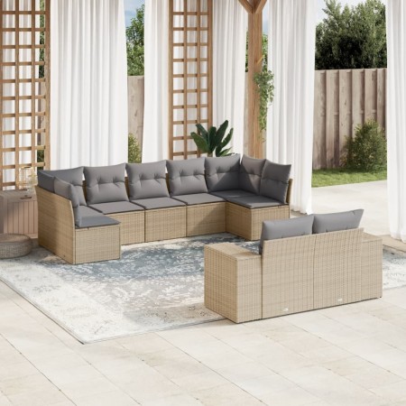 Gartensofa-Set, 9-teilig, mit Kissen, aus synthetischem Rattan in Beige. von , Gartensets - Ref: Foro24-3255356, Preis: 627,3...
