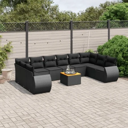 Set de sofás de jardín 11 pzas y cojines ratán sintético negro by , Garden sets - Ref: Foro24-3257504, Price: 708,09 €, Disco...