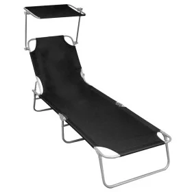 Folding sun lounger with black aluminum awning by vidaXL, Loungers - Ref: Foro24-47770, Price: 59,97 €, Discount: %