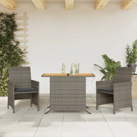 Sillas y mesita de jardín con cojines 3 piezas ratán PE gris de , Conjuntos de jardín - Ref: Foro24-365125, Precio: 200,38 €,...