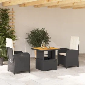 Set comedor de jardín 3 pzas con cojines ratán sintético negro by , Garden sets - Ref: Foro24-3277313, Price: 323,34 €, Disco...
