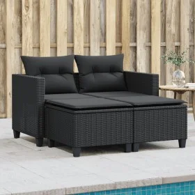 Sofá de jardín 2 plazas con toldo y taburetes ratán PE negro by , Outdoor sofas - Ref: Foro24-365791, Price: 265,82 €, Discou...