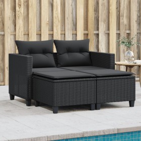 Sofá de jardín 2 plazas con toldo y taburetes ratán PE negro by , Outdoor sofas - Ref: Foro24-365791, Price: 245,06 €, Discou...