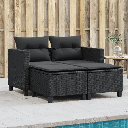 Sofá de jardín 2 plazas con toldo y taburetes ratán PE negro by , Outdoor sofas - Ref: Foro24-365791, Price: 265,82 €, Discou...