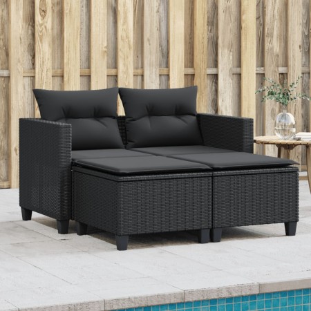 Sofá de jardín 2 plazas con toldo y taburetes ratán PE negro by , Outdoor sofas - Ref: Foro24-365791, Price: 245,06 €, Discou...