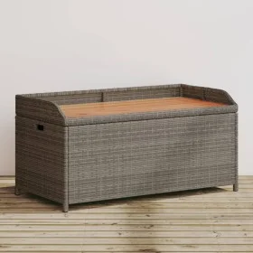 Banco con almacenaje madera acacia ratán PE gris 100x50x52 cm by , garden benches - Ref: Foro24-365950, Price: 140,80 €, Disc...
