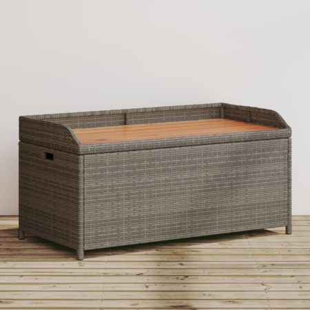 Banco con almacenaje madera acacia ratán PE gris 100x50x52 cm