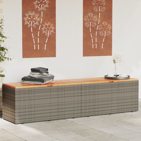 Aufbewahrungsbox für den Garten aus Akazienholz und grauem Rattan 220x50x54cm. von , Aufbewahrungsboxen für den Außenbereich ...
