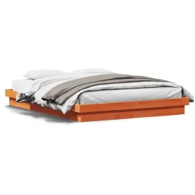 Solid pine wood LED bed frame in brown wax finish 160x200cm by , Beds and slatted bases - Ref: Foro24-844416, Price: 140,83 €...