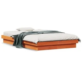 Solid pine wood LED bed frame in brown wax finish 140x190cm by , Beds and slatted bases - Ref: Foro24-844423, Price: 131,41 €...