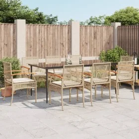 Set comedor de jardín 9 pzas con cojines ratán sintético beige by , Garden sets - Ref: Foro24-3213630, Price: 700,83 €, Disco...