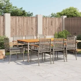 Set comedor jardín 9 pzas y cojines ratán sintético gris by , Garden sets - Ref: Foro24-3213574, Price: 671,65 €, Discount: %