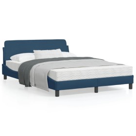 Estructura de cama con cabecero de tela azul 140x190 cm