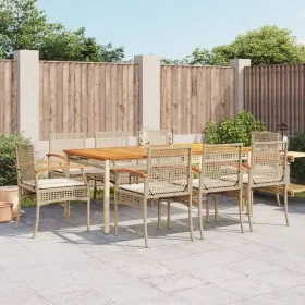 Set comedor de jardín 9 pzas con cojines ratán sintético beige by , Garden sets - Ref: Foro24-3213583, Price: 700,38 €, Disco...