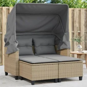 Sofá de jardín 2 plazas con toldo y taburetes ratán PE beige by , Outdoor sofas - Ref: Foro24-365785, Price: 323,43 €, Discou...