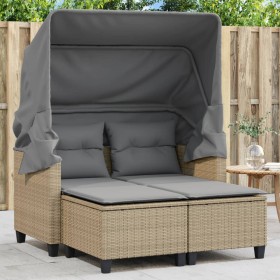 Sofá de jardín 2 plazas con toldo y taburetes ratán PE beige by , Outdoor sofas - Ref: Foro24-365785, Price: 285,96 €, Discou...