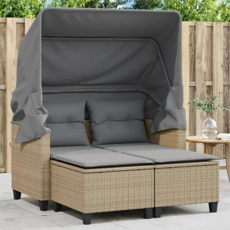 Sofá de jardín 2 plazas con toldo y taburetes ratán PE beige by , Outdoor sofas - Ref: Foro24-365785, Price: 323,43 €, Discou...