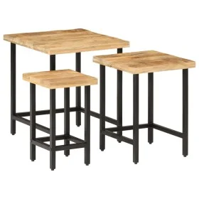 Mesas apilables 3 piezas madera de mango rugosa maciza y hierro by , Side tables - Ref: Foro24-372736, Price: 51,67 €, Discou...