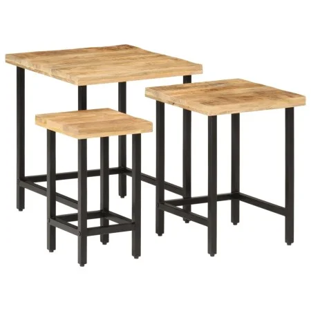 Mesas apilables 3 piezas madera de mango rugosa maciza y hierro de , Mesas auxiliares - Ref: Foro24-372736, Precio: 51,65 €, ...