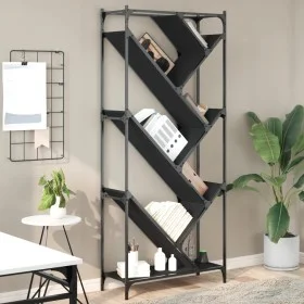 Regal aus Ingenieurholz und schwarzem Metall 79x30x180 cm von , Bücherregale und Regale - Ref: Foro24-845431, Preis: 96,59 €,...