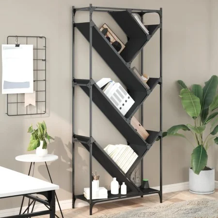 Regal aus Ingenieurholz und schwarzem Metall 79x30x180 cm von , Bücherregale und Regale - Ref: Foro24-845431, Preis: 96,57 €,...