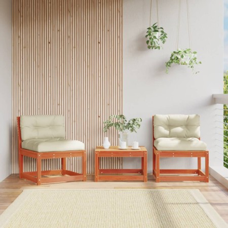 Gartensofas mit 2 Kissen aus massivem Pinienholz in brauner Wachsfarbe. von , Outdoor-Sofas - Ref: Foro24-844706, Preis: 167,...