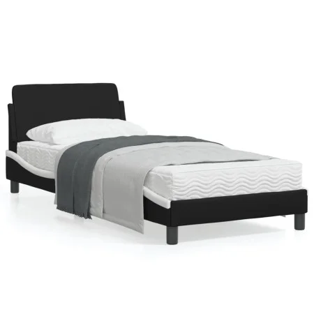 Bed with black and white synthetic leather headboard 80x200 cm by , Beds and slatted bases - Ref: Foro24-373083, Price: 93,36...