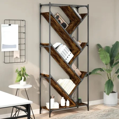 Regal aus Holz, Ingenieurwesen und Metall, Eiche geräuchert, 79x30x180 cm. von , Bücherregale und Regale - Ref: Foro24-845433...