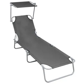 Folding sun lounger with gray aluminum awning by vidaXL, Loungers - Ref: Foro24-47772, Price: 59,92 €, Discount: %