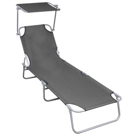 Klappbare Sonnenliege mit grauer Aluminium-Markise von vidaXL, Liegen - Ref: Foro24-47772, Preis: 60,83 €, Rabatt: %