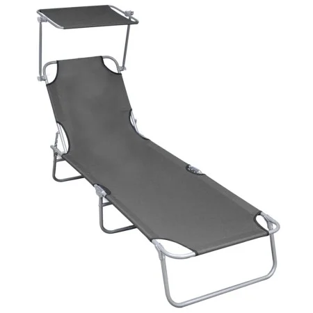 Folding sun lounger with gray aluminum awning by vidaXL, Loungers - Ref: Foro24-47772, Price: 59,92 €, Discount: %