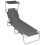 Folding sun lounger with gray aluminum awning by vidaXL, Loungers - Ref: Foro24-47772, Price: 60,83 €, Discount: %