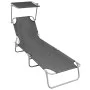 Folding sun lounger with gray aluminum awning by vidaXL, Loungers - Ref: Foro24-47772, Price: 59,92 €, Discount: %