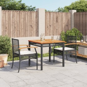 Set comedor de jardín 3 pzas con cojines ratán sintético negro