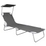 Folding sun lounger with gray aluminum awning by vidaXL, Loungers - Ref: Foro24-47772, Price: 60,83 €, Discount: %