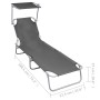 Folding sun lounger with gray aluminum awning by vidaXL, Loungers - Ref: Foro24-47772, Price: 60,83 €, Discount: %