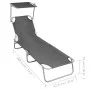 Folding sun lounger with gray aluminum awning by vidaXL, Loungers - Ref: Foro24-47772, Price: 59,92 €, Discount: %