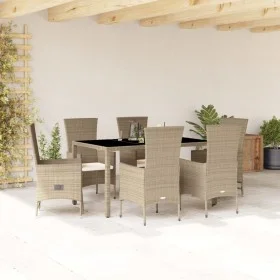 Set comedor de jardín 7 pzas con cojines ratán sintético beige by , Garden sets - Ref: Foro24-3277578, Price: 625,63 €, Disco...