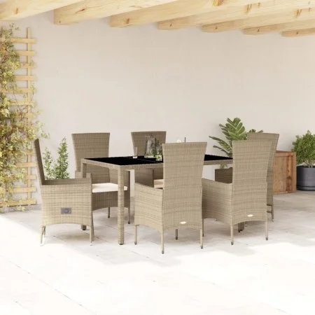Set comedor de jardín 7 pzas con cojines ratán sintético beige de , Conjuntos de jardín - Ref: Foro24-3277578, Precio: 614,91...