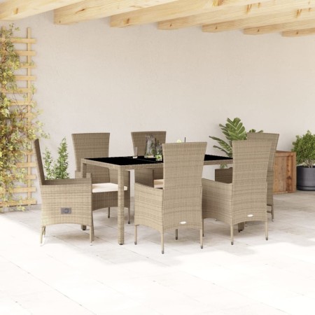 Set comedor de jardín 7 pzas con cojines ratán sintético beige by , Garden sets - Ref: Foro24-3277578, Price: 634,84 €, Disco...