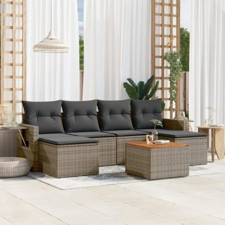 Set de sofás de jardín 7 piezas con cojines ratán PE gris by , Modular outdoor sofas - Ref: Foro24-3224688, Price: 370,66 €, ...
