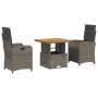 3-teiliges Garten-Esszimmer-Set mit grauen Polstern aus synthetischem Rattan. von , Gartensets - Ref: Foro24-3277339, Preis: ...