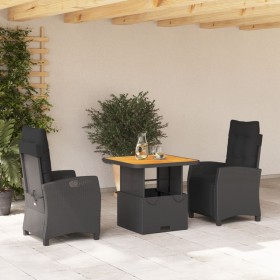 Set comedor de jardín 3 pzas con cojines ratán sintético negro